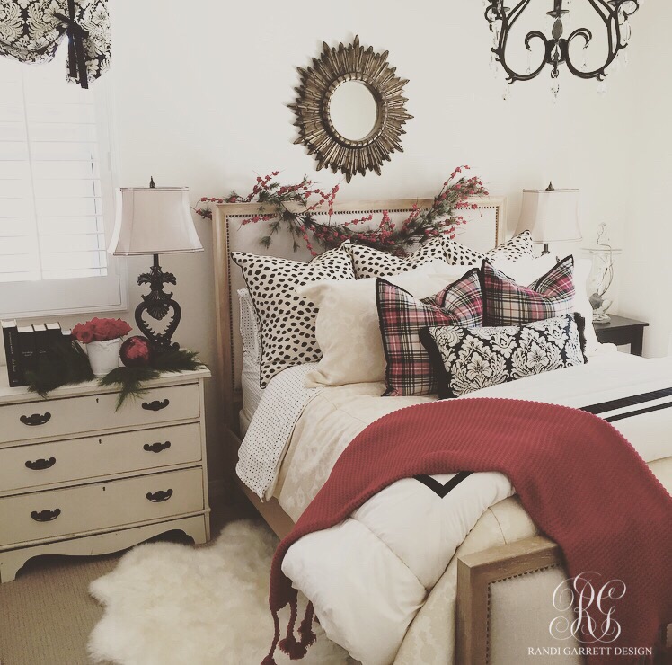 Red, Black and white Christmas bedroom by Randi Garrett Design