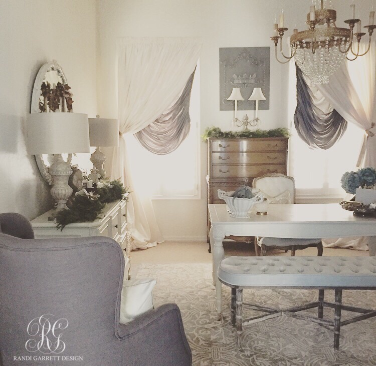 Elegant grey and white den decorated for Christmas