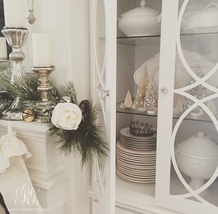 Christmas cabinets with vintage bottle brush trees