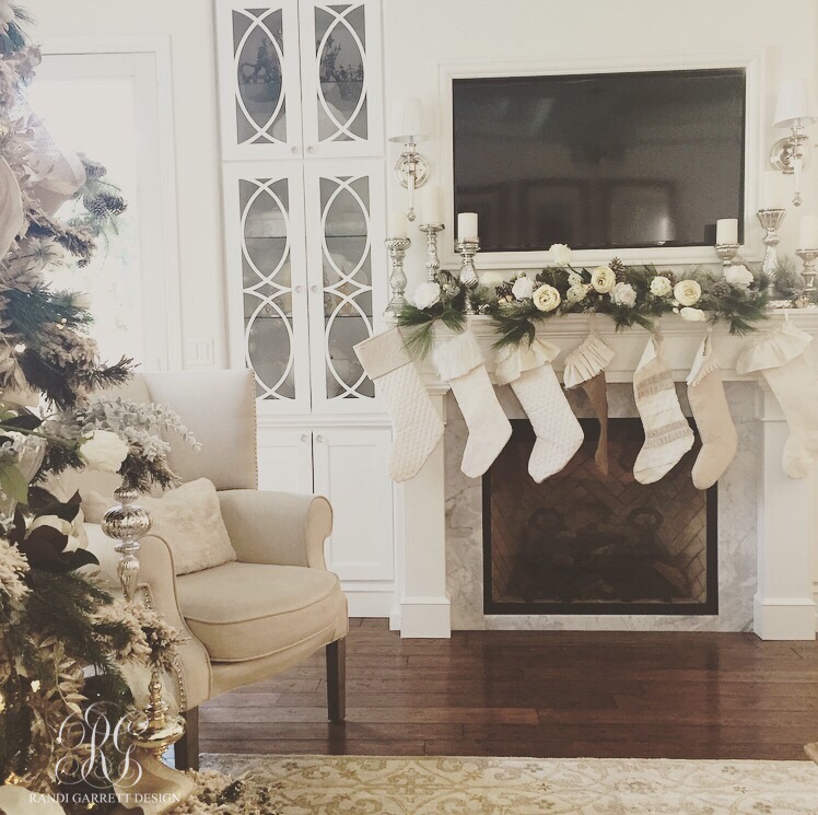 Christmas mantle and DIY ruffled Christmas stockings