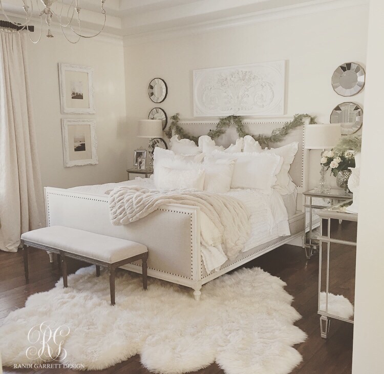 Elegant white Christmas master bedroom by Randi Garrett Design