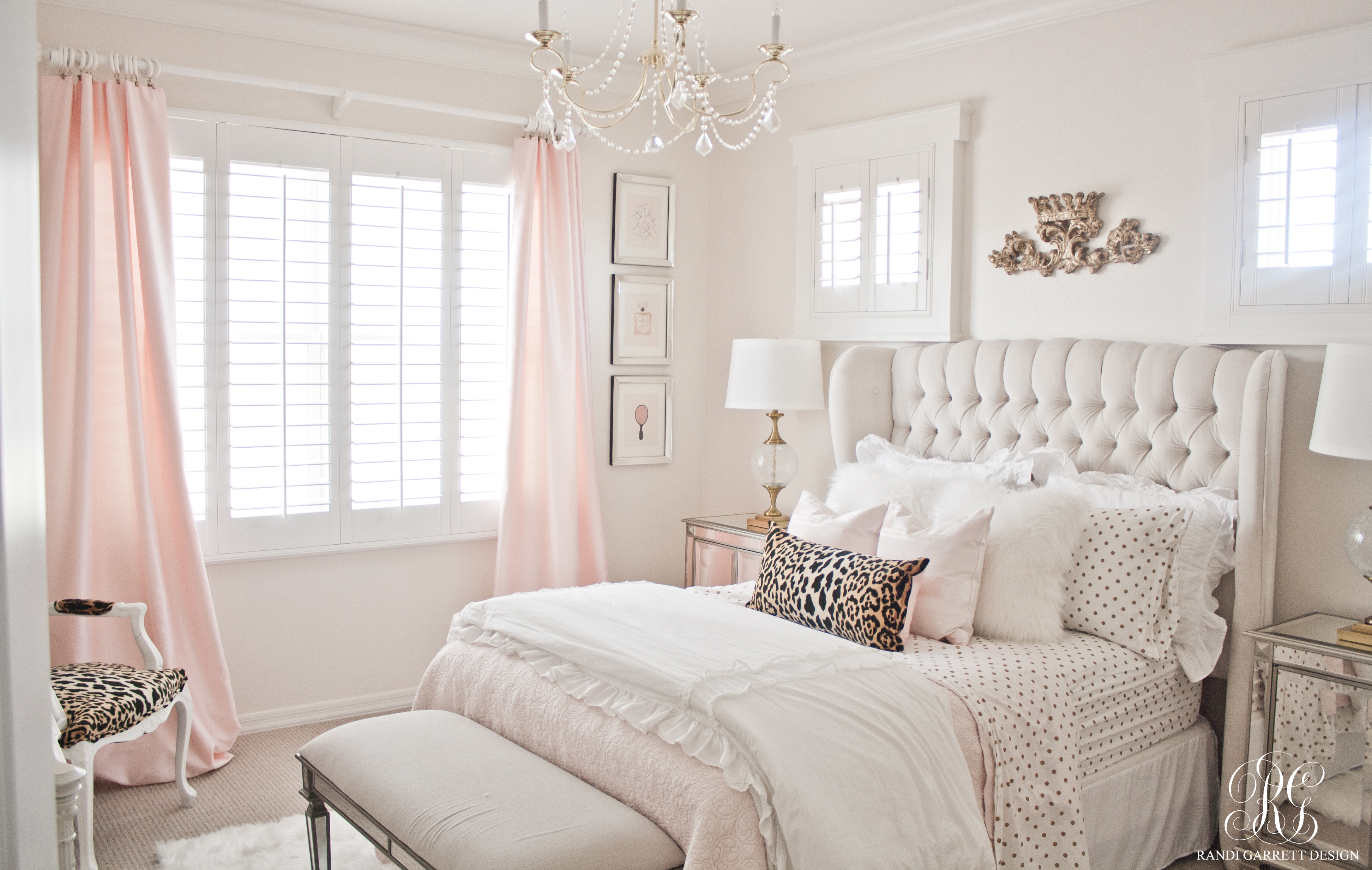 Pink and gold bedroom by Randi Garrett Design