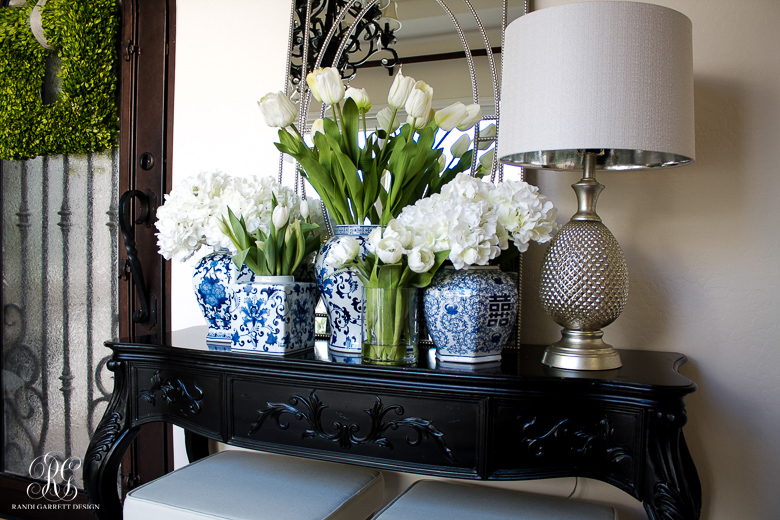 Blue and White spring entry table by Randi Garrett Design