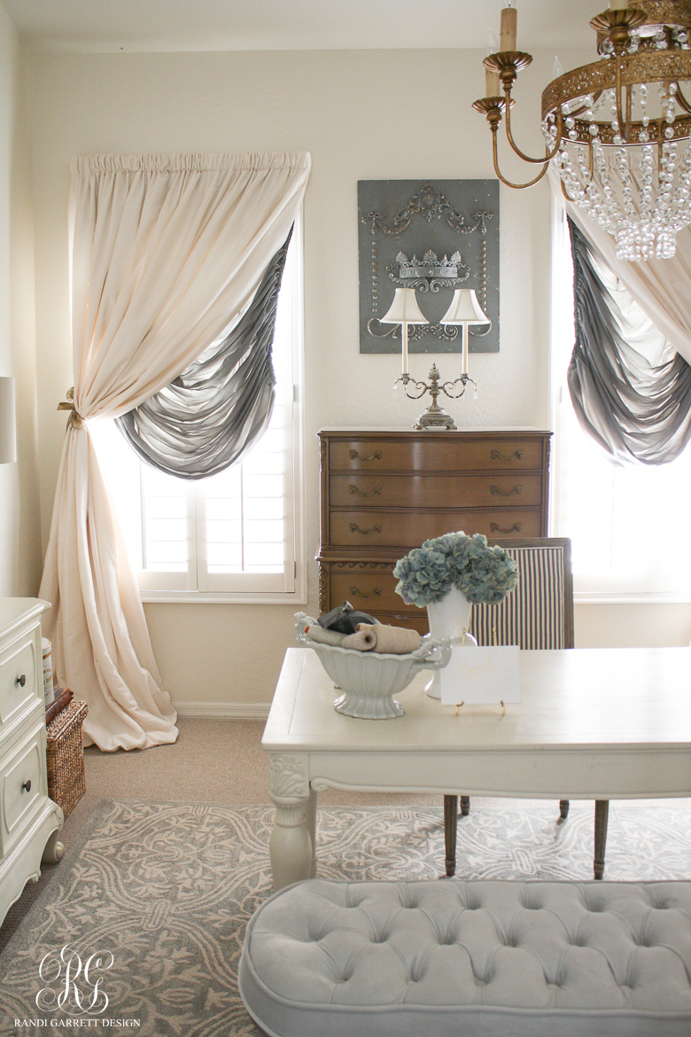 Spring home office with blue hydrangeas by Randi Garrett Design