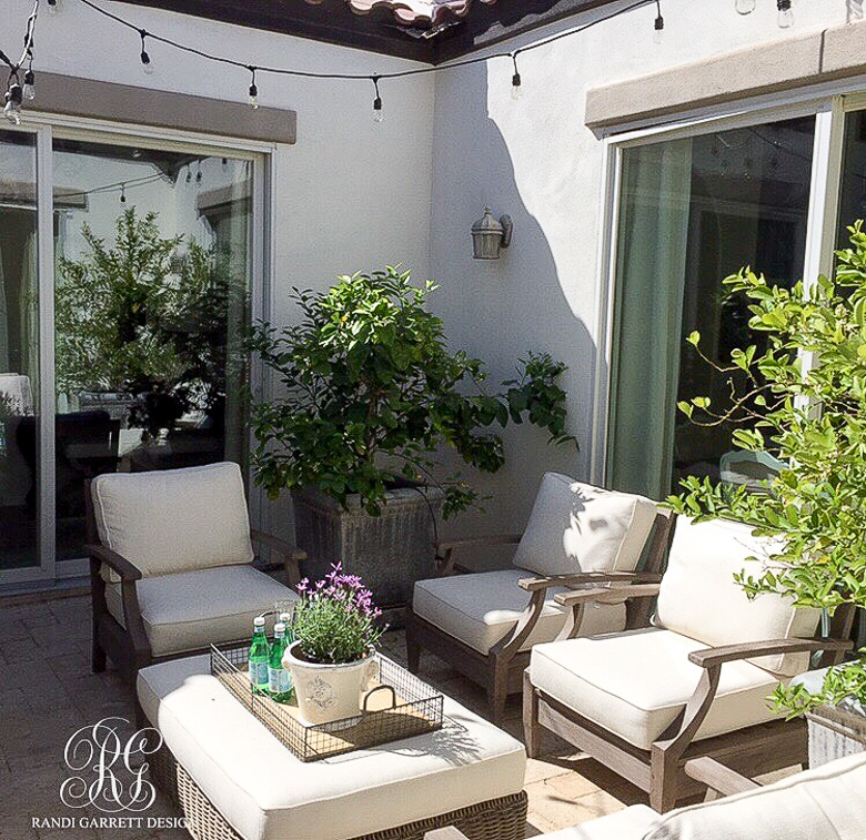 Randi Garrett Design spring courtyard with Restoration Hardware outdoor furniture