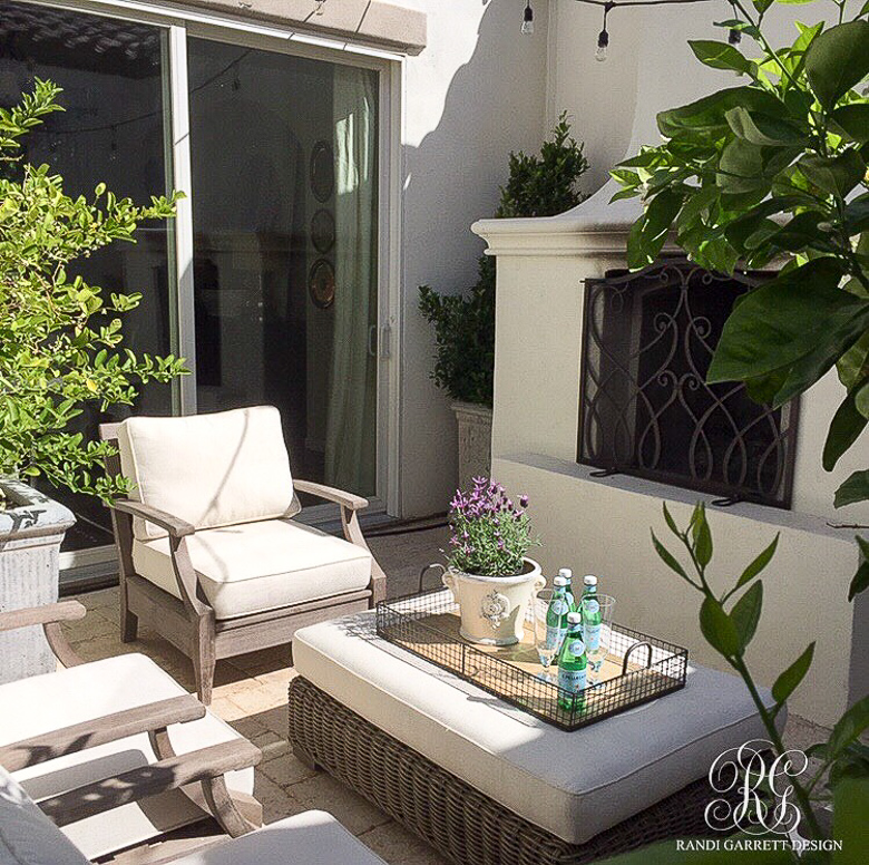 Randi Garrett Design spring courtyard with Restoration Hardware outdoor furniture