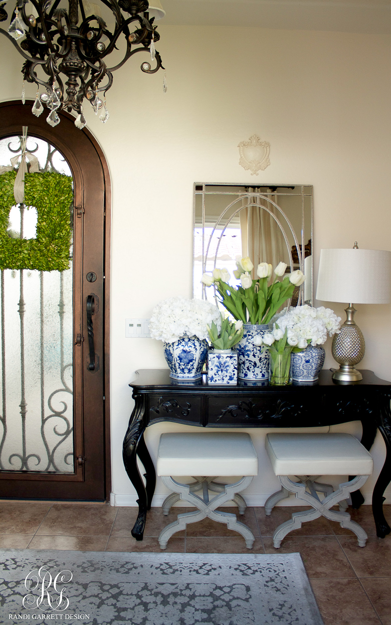 Blue and white ginger jar arrangement for spring by Randi Garrett Design