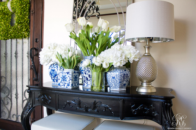 Spring Entryway with blue and white ginger jars by - Randi Garrett Design