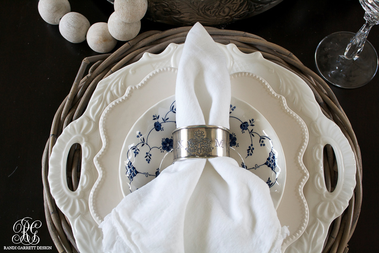 Randi Garrett Design Summer place setting with blue and white dishes 