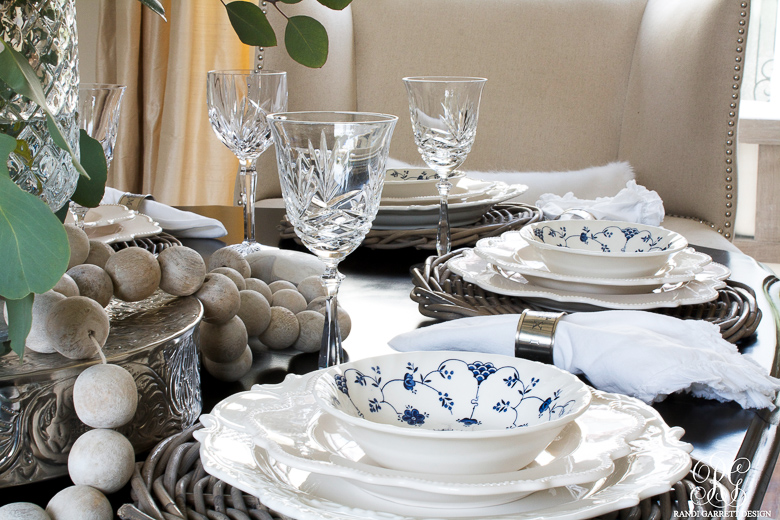Randi Garrett Design summer table with blue and white dishes