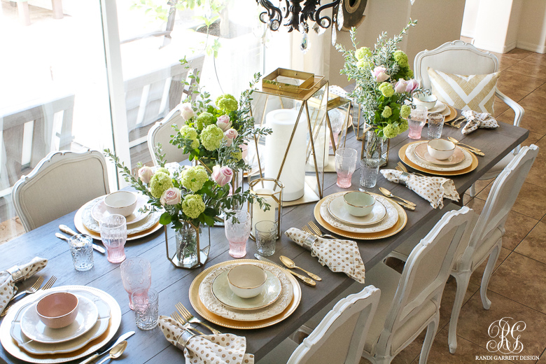 Pink and gold glam Mother's Day tablescape by Randi Garrett Design