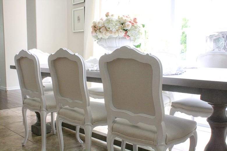 White dining chairs with Pure and Original Silk white Paint by Randi Garrett Design