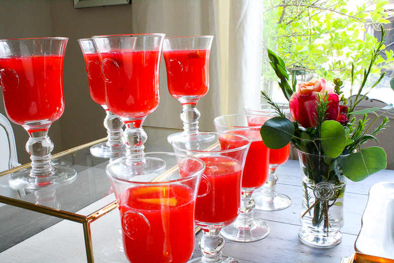 Skyros Designs Eternity Glass Goblets with peach raspberry lemonade
