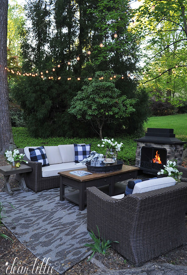 Dear Lillie outdoor living room with fireplace