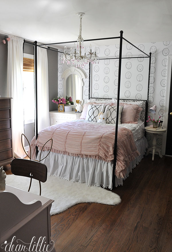 pink and gray tween bedroom