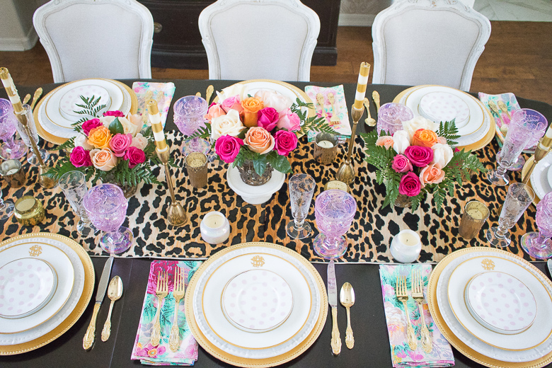 Leopard and floral tablescape by Randi Garrett Design