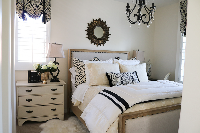 Black and white guest bedroom