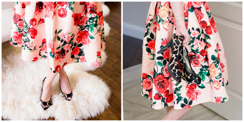 Floral skirt with leopard shoes