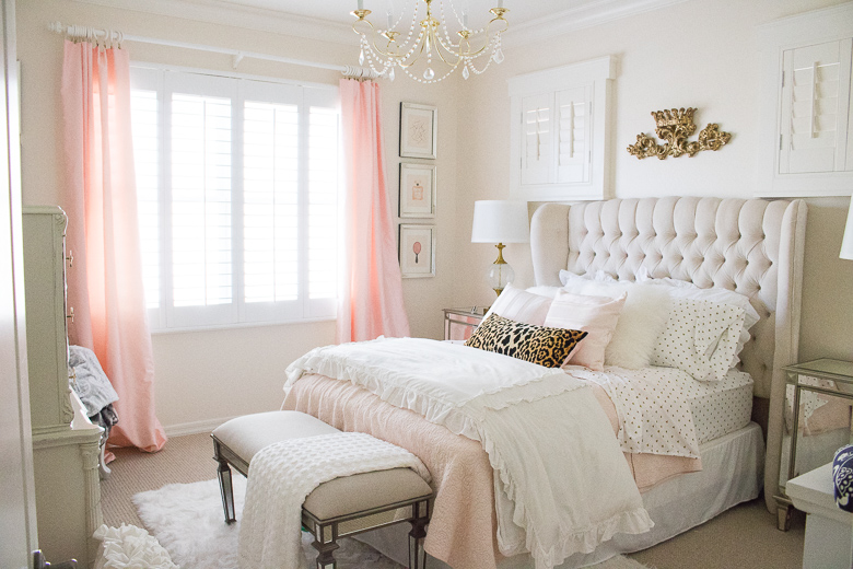 Pink and gold tween bedroom