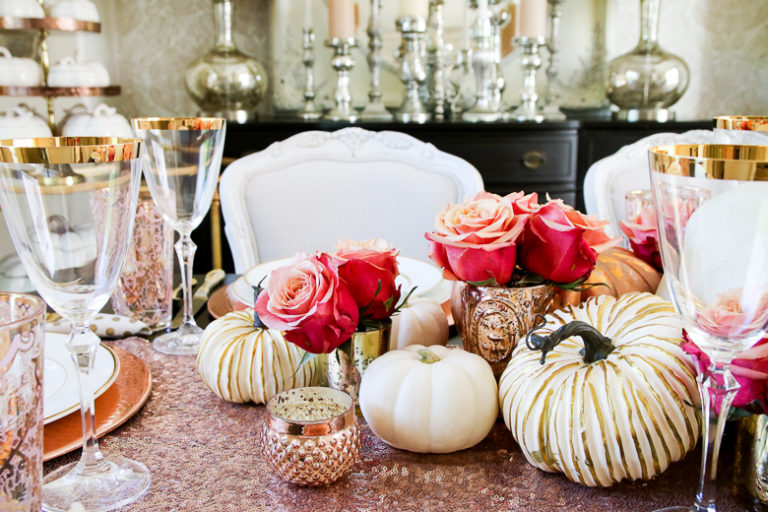 how to set an elegant rose gold fall table