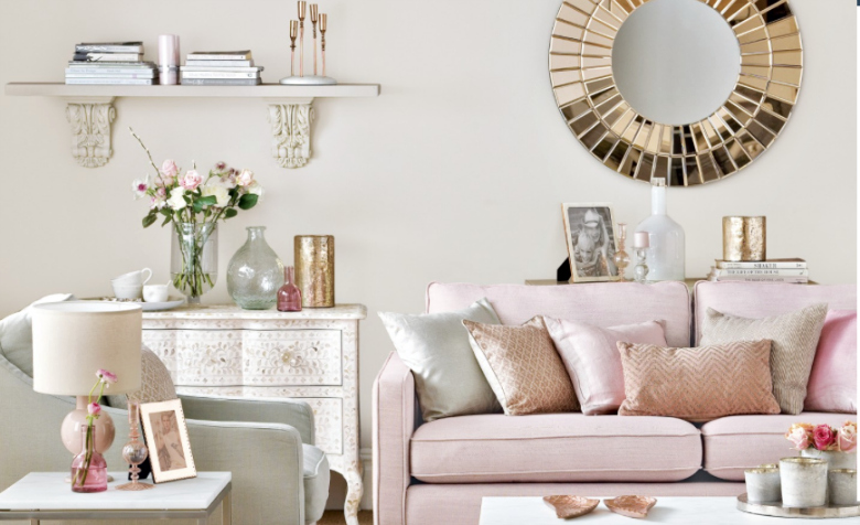 Living Room with Rose Gold Accents