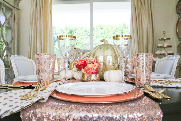 how to set an elegant rose gold fall table
