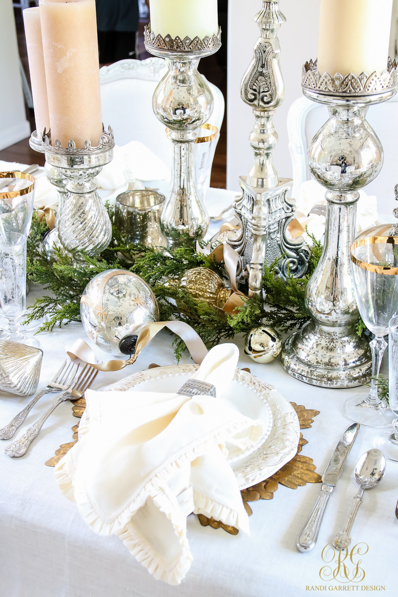 Elegant White and Gold Christmas Dining Room and Table Scape