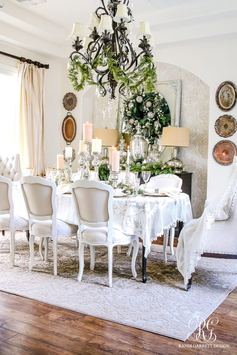 Elegant White and Gold Christmas Dining Room and Table Scape