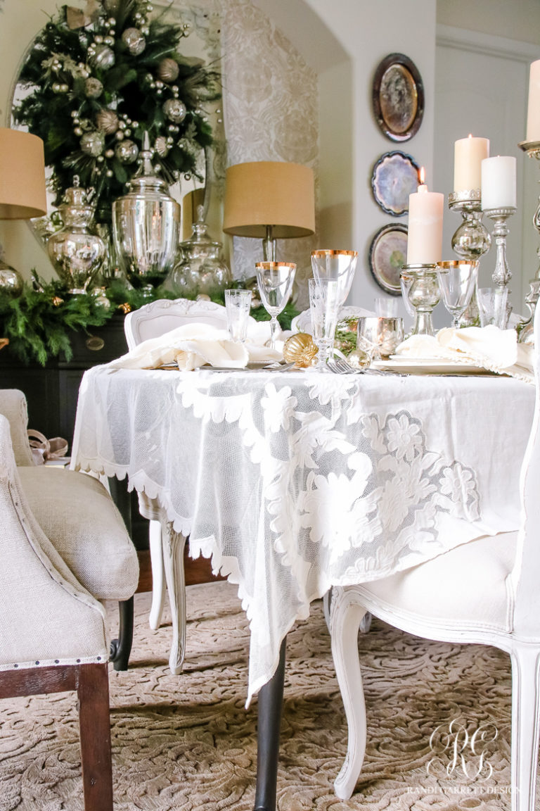 Elegant White and Gold Christmas Dining Room and Table Scape