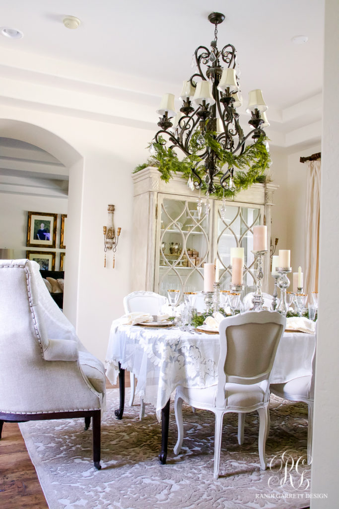 Elegant White and Gold Christmas Dining Room and Table Scape
