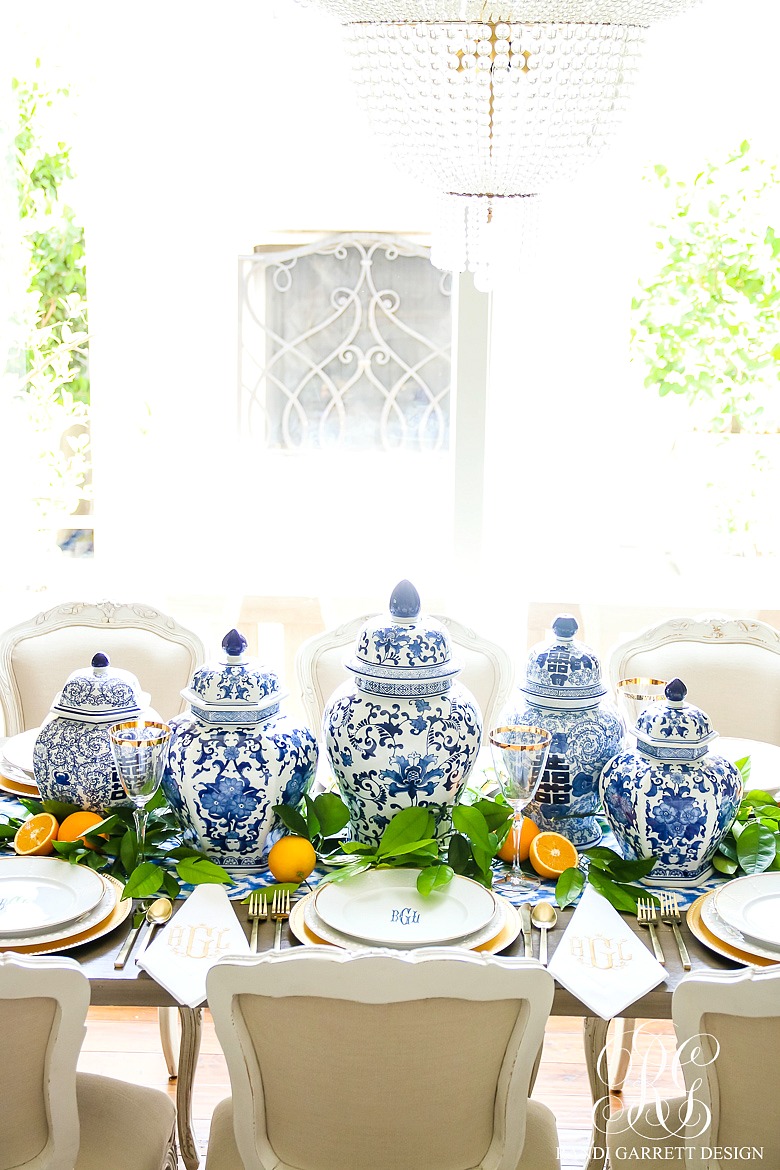 blue and white citrus table 
