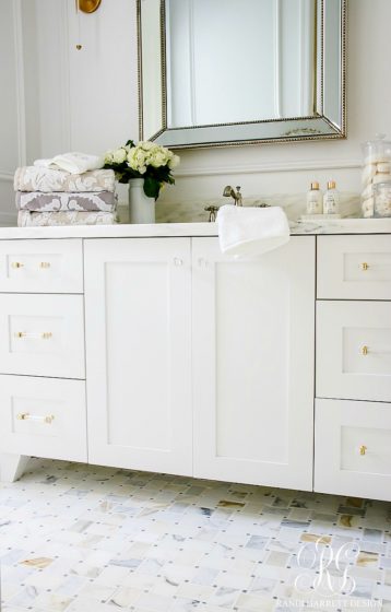 Glam Transitional Guest Bathroom Reveal - with Marble Silver and Brass