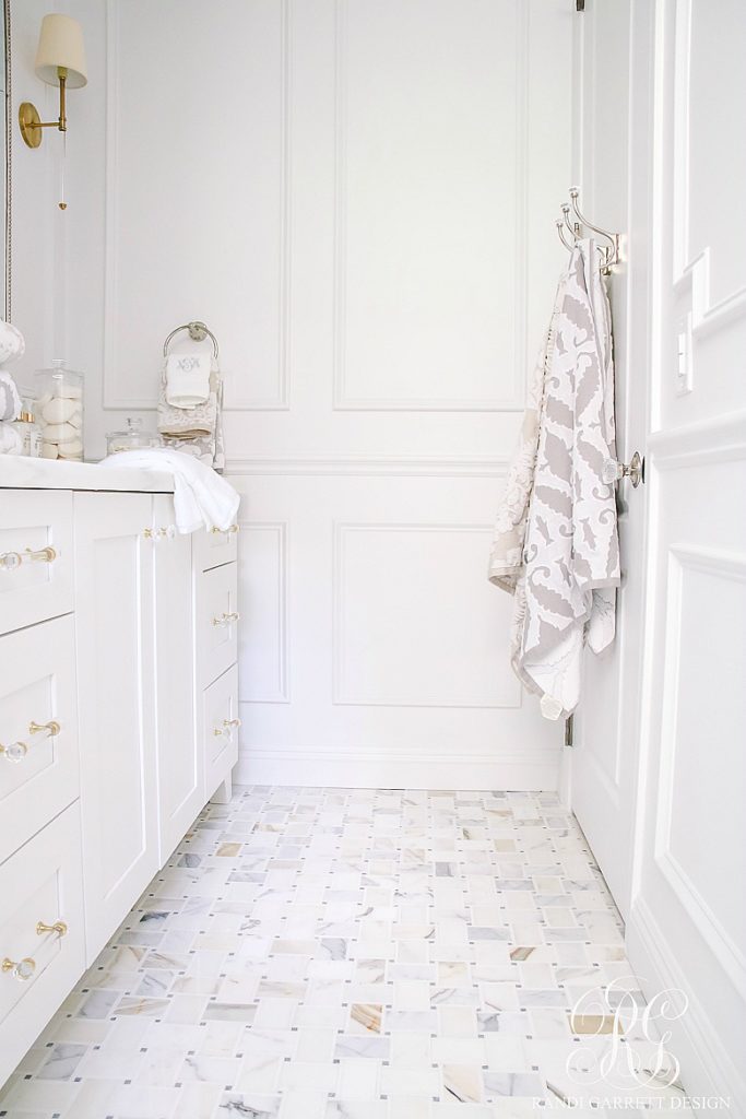 Glam Transitional Guest Bathroom Reveal with Marble Silver and Brass