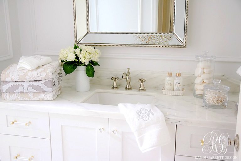 Glam Transitional Guest Bathroom Reveal - with Marble Silver and Brass