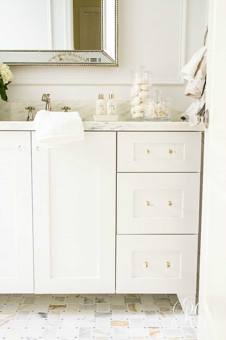 Glam Transitional Guest Bathroom Reveal - with Marble Silver and Brass