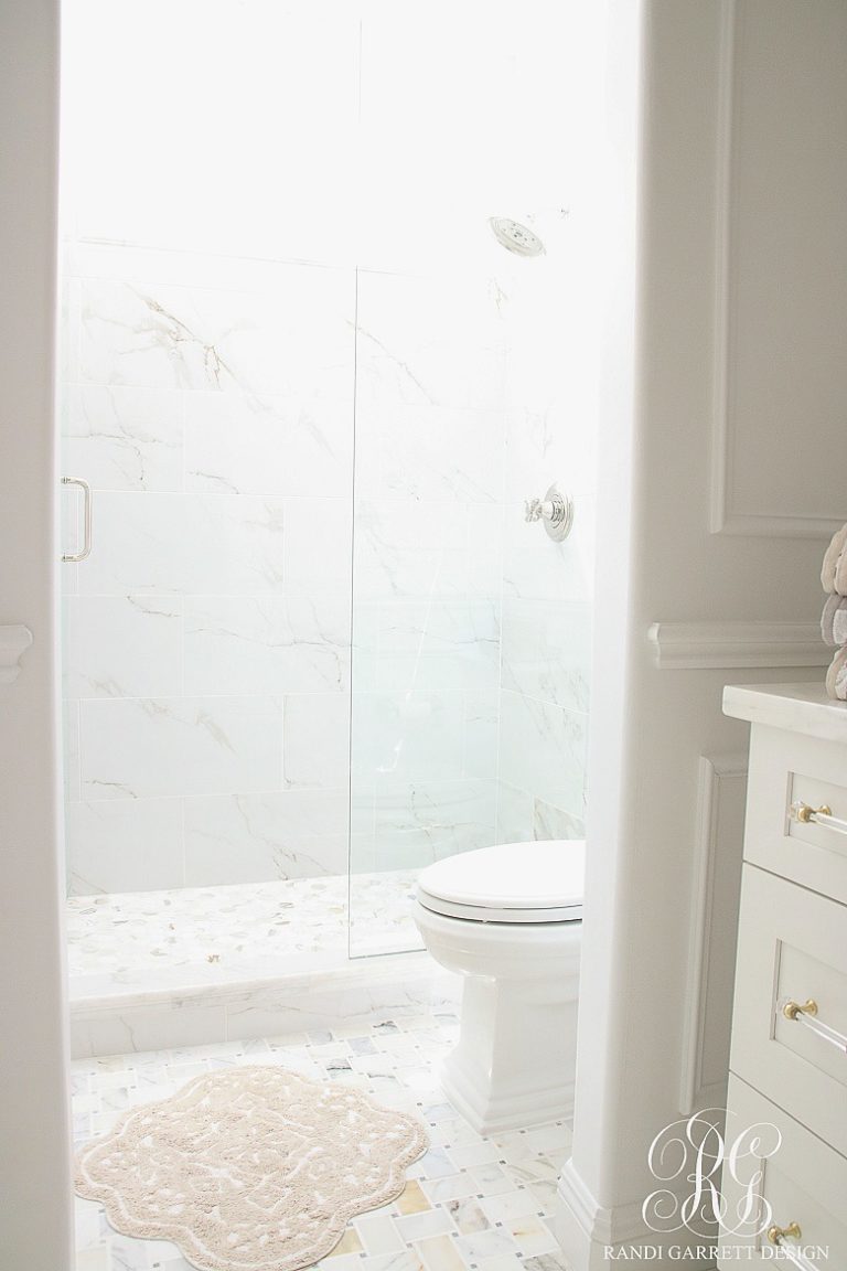 Glam Transitional Guest Bathroom Reveal with Marble Silver and Brass