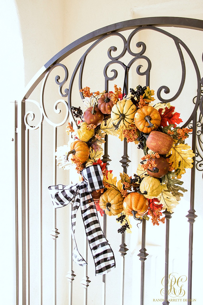 pumpkin fall wreath buffalo checked ribbon