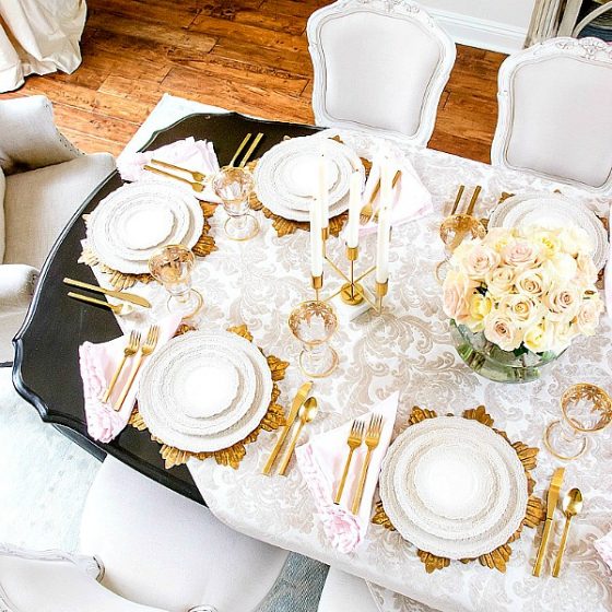 Glam Blush + Gold Valentine’s Day Table