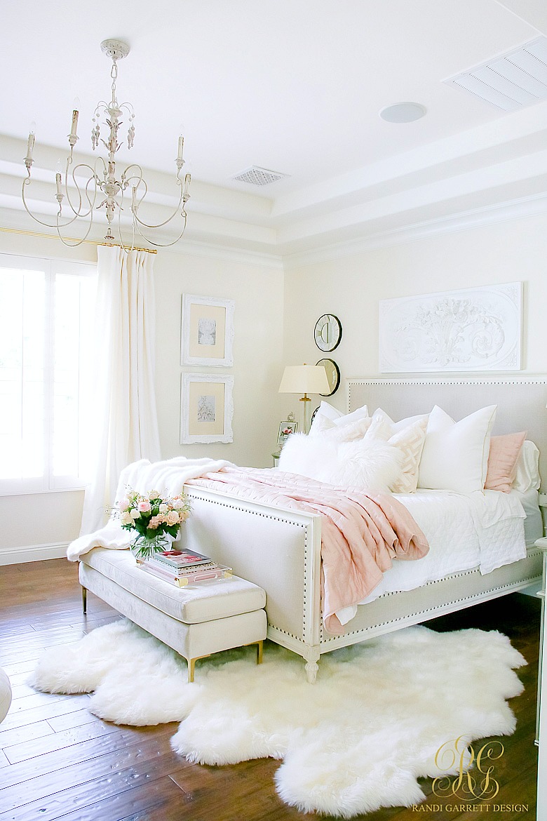 Romantic blush and white glam bedroom