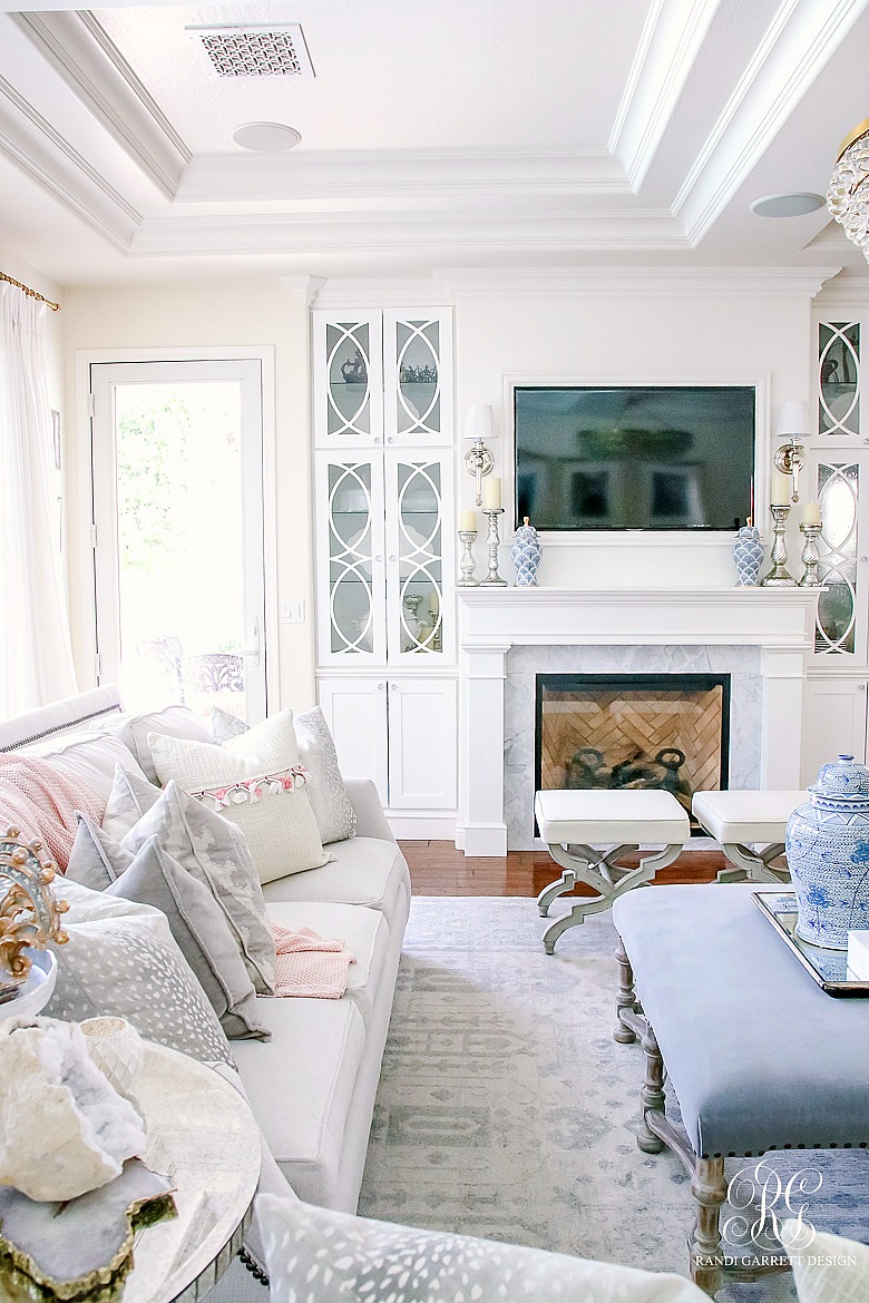 elegant fireplace with cabinets - summer home tour