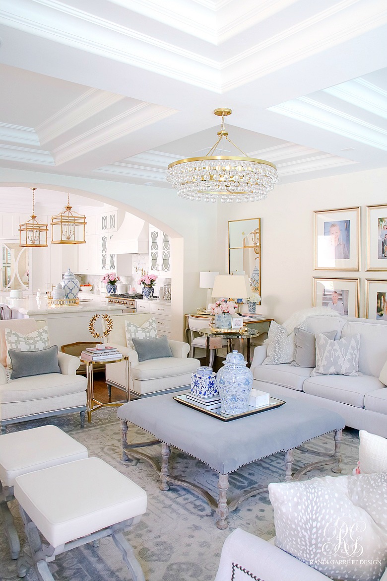 neutral family room styled for summer