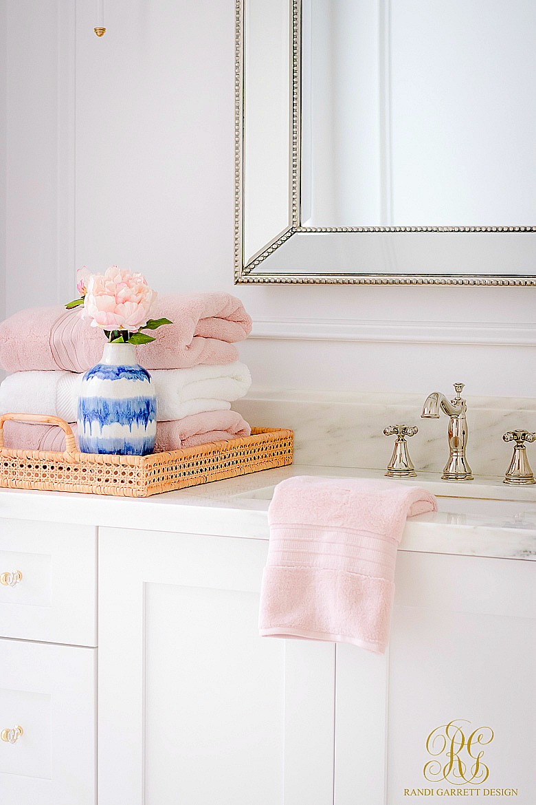 pink bath towels - elegant guest bathroom