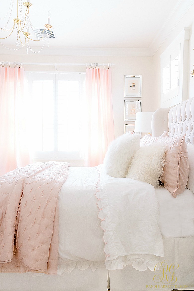 pink white girl's bedroom - satin pink quilt