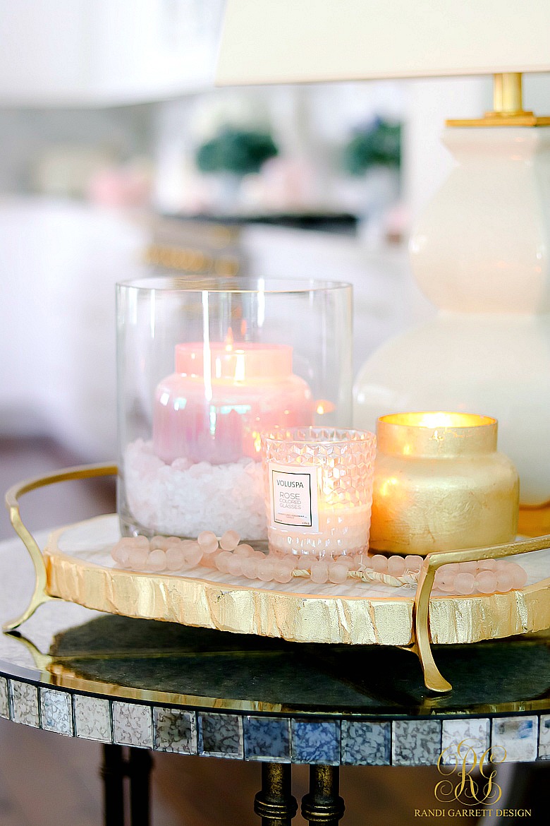 pink - gold - candles - gold - marble - tray