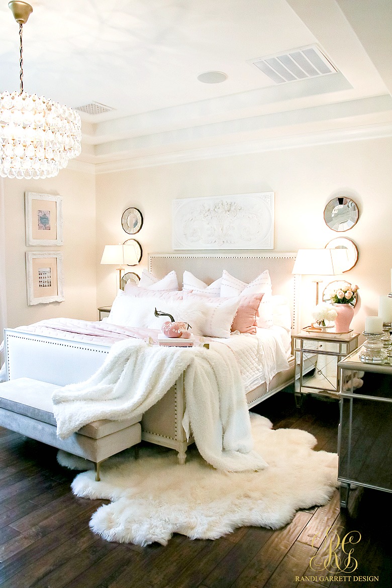 pink glam bedroom styled for fall