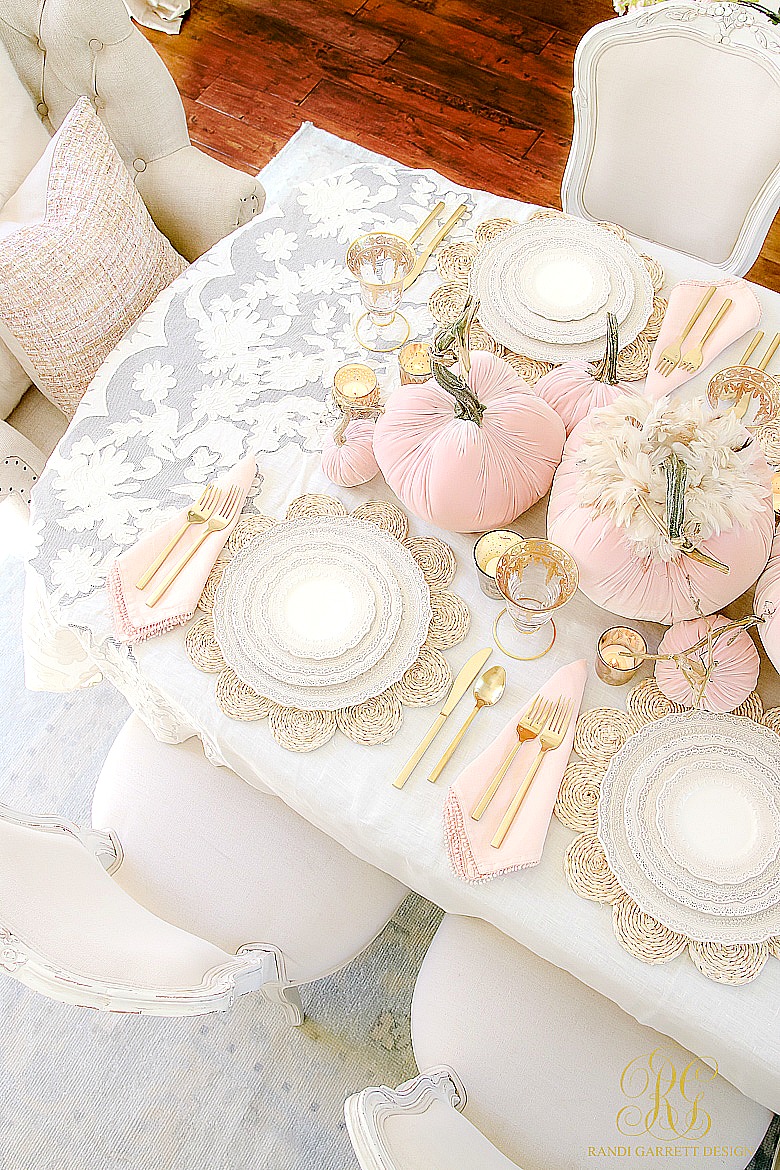 blush - gold - velvet - pumpkin fall table