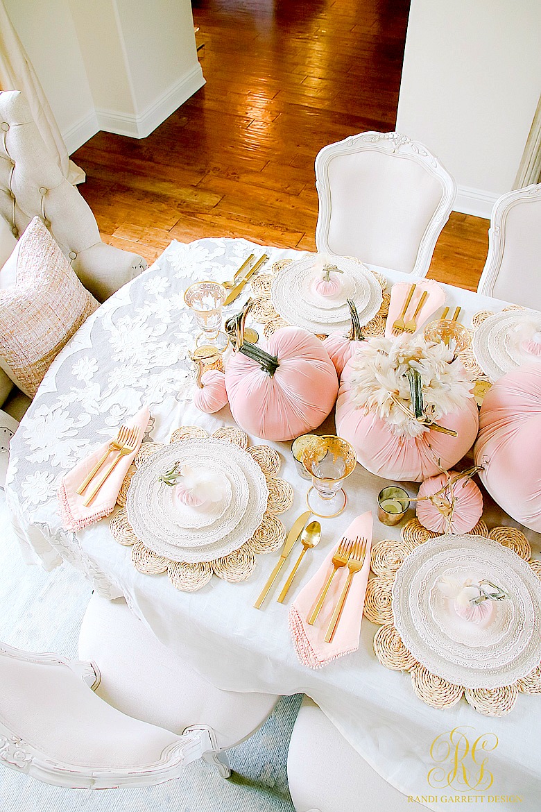 Pink Pumpkin Fall Tablescape - glam fall dining room