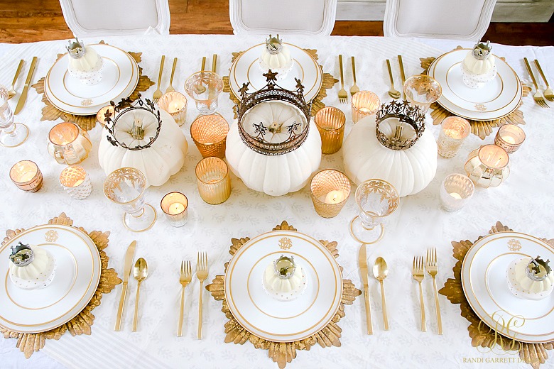 Glam Halloween Tablescape - Queen of Halloween - white and gold table