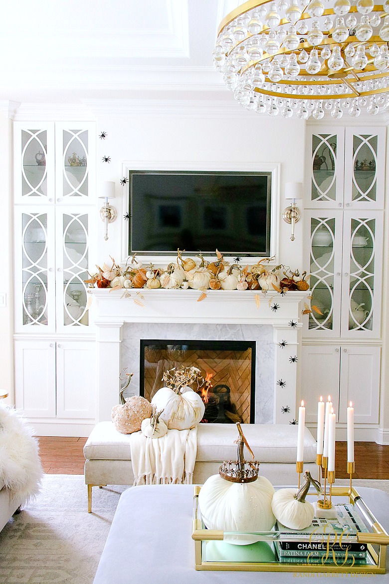 Glam Halloween Mantel - Queen of Halloween - elegant white fireplace