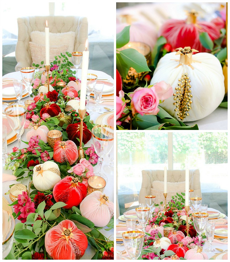 pink gold thanksgiving table - velvet pomegranates - glam table